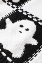 Black Halloween Ghost Checkered Drop Shoulder Sweater