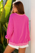 Strawberry Pink Twisted Rib Uneven Hem Drop Shoulder Loose Knit Top