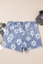 Ashleigh Blue Floral Pattern High Waist Raw Hem Plus Size Denim Shorts