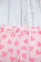 Pink Valentine Heart Shape Print Long Sleeve Top Shorts Lounge Set