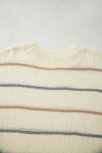 Multicolour Striped Ribbed Edge Drop Shoulder Sweater