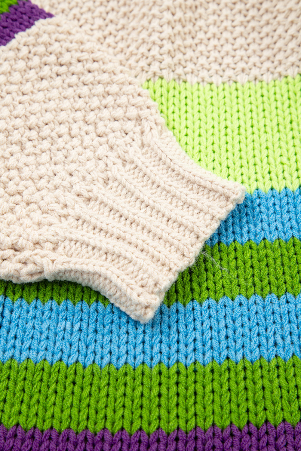 Parchment Color Block Crochet Open Front Plus Size Cardigan