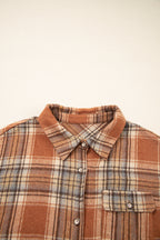 Brown Plaid Print Flap Pocket Buttoned Plus Size Shacket