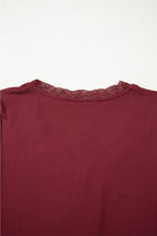 Red Dahlia Lace-trimmed Sweetheart Neckline Ruched Detail Long Sleeve T-shirt
