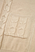Parchment Cable Knit Braided Tie Sleeve Plus Size Open Cardigan