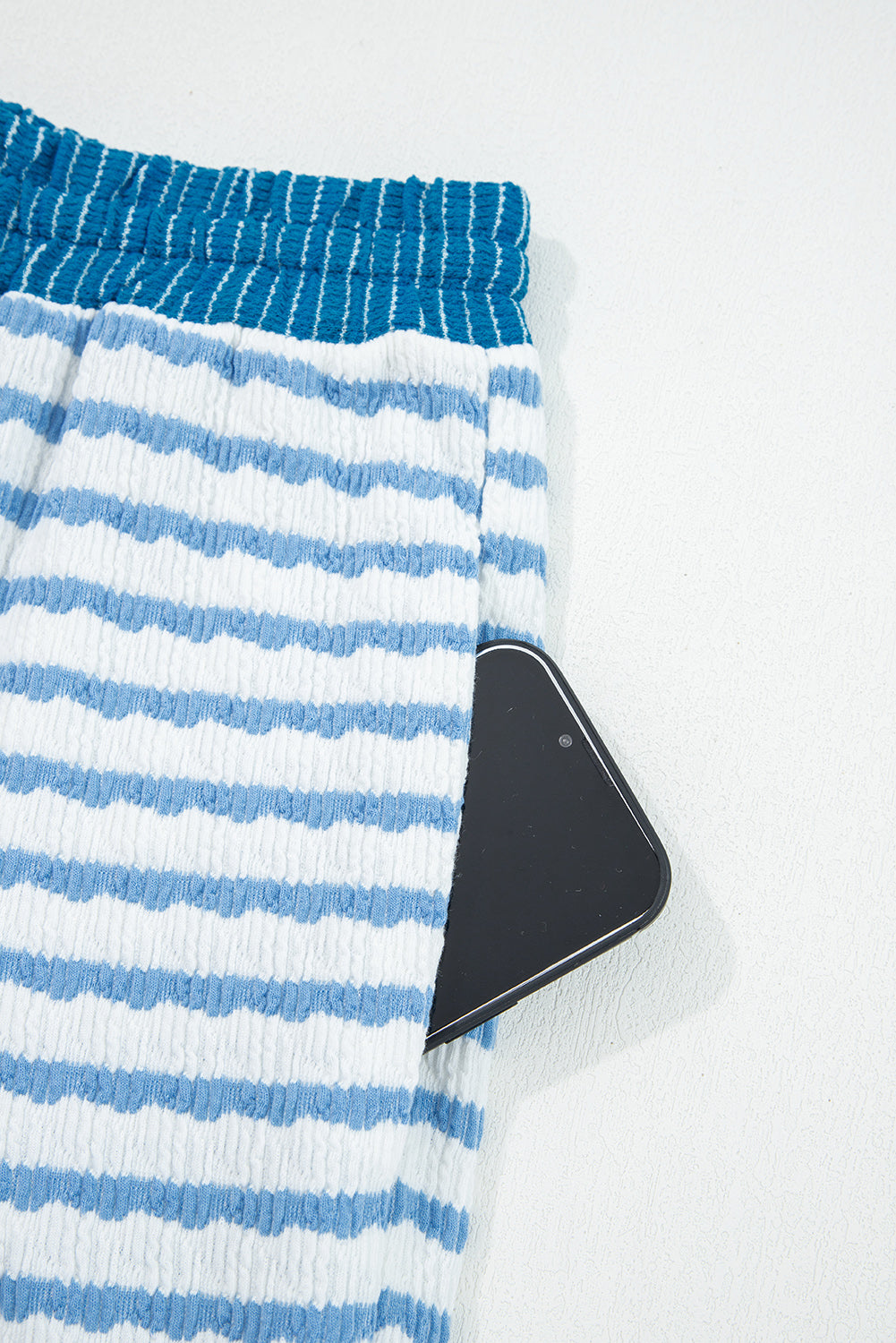 Sky Blue Stripe Collared Pullover Top and Drawstring Pant Set