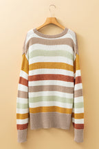 Multicolour Stripe Drop Shoulder Crew Neck Sweater