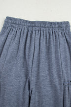 High Frilled Detail Wide Leg Drawstring Elastic Waistband Pants