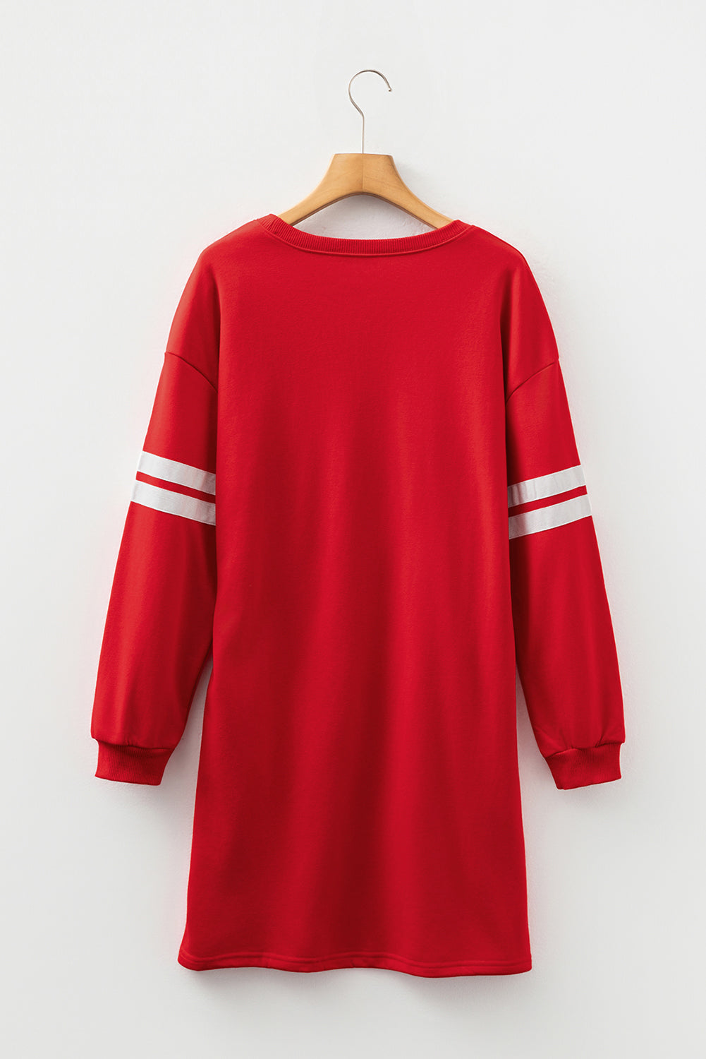 Tillandsia Purple Varsity Contrast Banded Sleeve Shift Sweatshirt Dress