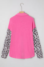 Rose Red Leopard Patched Twisted Ribbed Western Casual Shacket