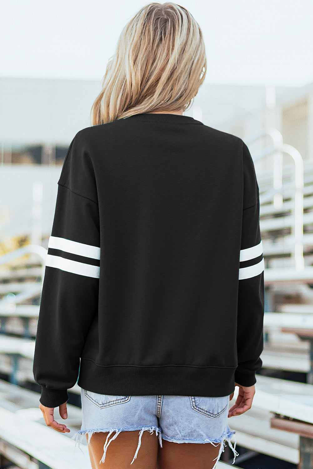 Rose Red Varsity Striped Detail Drop Shoulder Oversized Sweatshirt