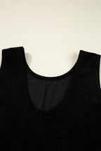 Black Corduroy Sleeveless Mini Dress With Patched Pockets