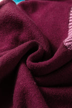 Burgundy Contrast Trim V Neck Cuffed Short Sleeve Loose Sweater