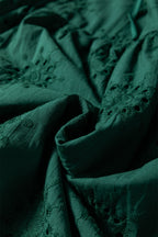 Blackish Green Embroidered Eyelet Pattern 3/4 Puffy Sleeve Swing Mini Dress