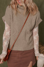 Smoke Gray Textured Knit High Neck Sweater T Shirt