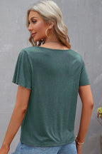 Black Crisscross V Neck Butterfly Sleeve T Shirt