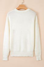 Beige Pumpkin Embroidered Ribbed Thanksgiving Halloween Holiday Sweater