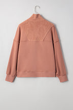 Camel Exposed Seam Side Pockets Half Zipper Baggy Sweatshirt