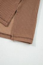 Dark Khaki Twist Ribbed Exposed Seam Detail Long Sleeve Loose Top