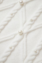 White Pearled High Neck Textured Knit Sweater Vest