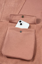 Camel Exposed Seam Side Pockets Half Zipper Baggy Sweatshirt