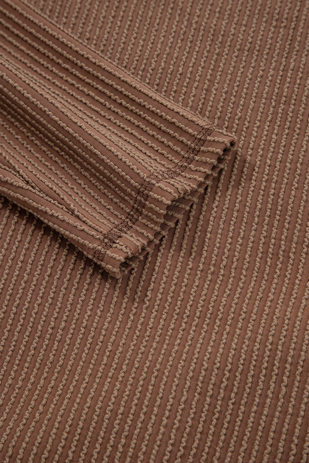 Dark Khaki Twist Ribbed Exposed Seam Detail Long Sleeve Loose Top