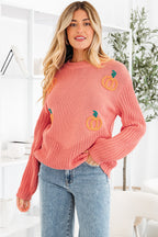 Blossom Pumpkin Embroidered Thanksgiving Holiday Sweater