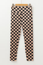 Khaki Checkered Pattern High Waist Skinny Leggings