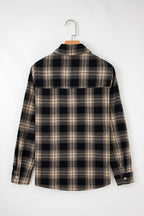 Multicolour Retro Plaid Double Flap Pocket Brushed Shacket
