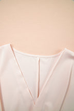 White Surplice V Neck Knotted Ruched Short Sleeve Peplum Blouse