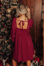Black Tie Back Square Neck Velvet Babydoll Dress