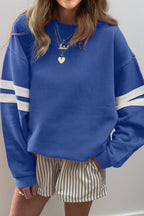 Rose Red Varsity Striped Detail Drop Shoulder Oversized Sweatshirt