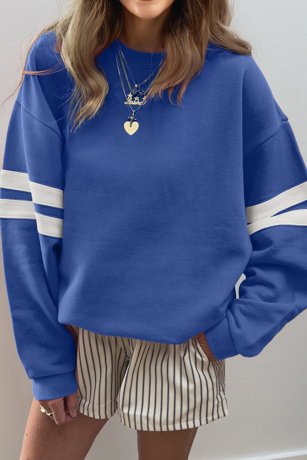 Rose Red Varsity Striped Detail Drop Shoulder Oversized Sweatshirt