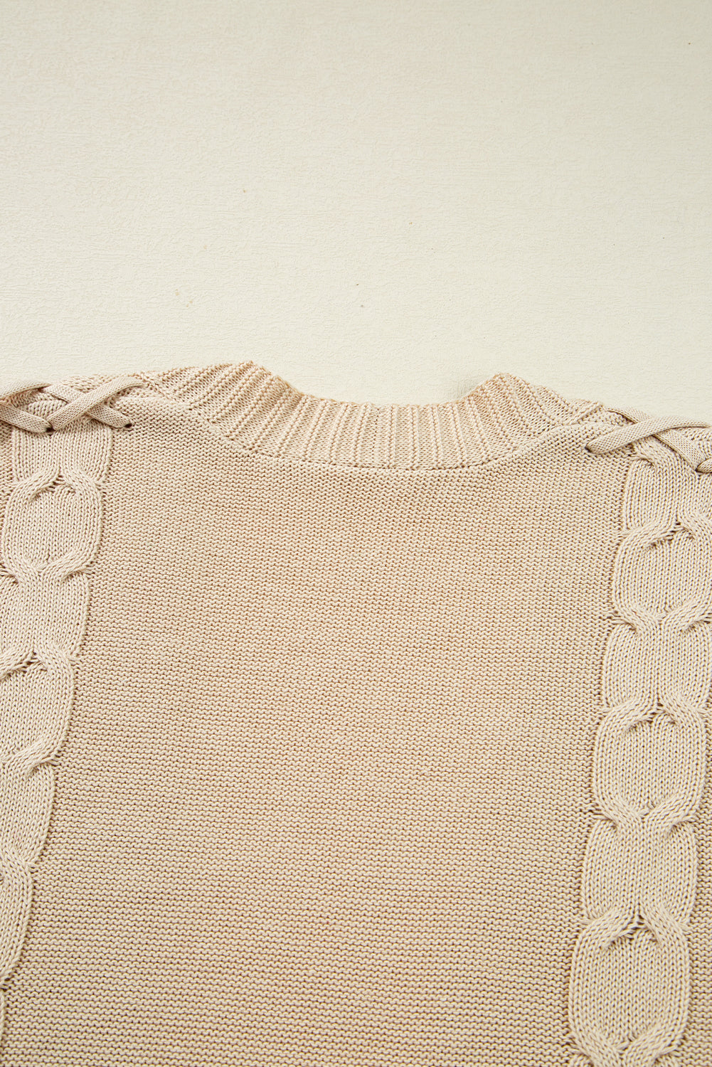 Parchment Cable Knit Braided Tie Sleeve Plus Size Open Cardigan