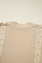 Parchment Cable Knit Braided Tie Sleeve Plus Size Open Cardigan