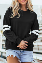 Rose Red Varsity Striped Detail Drop Shoulder Oversized Sweatshirt