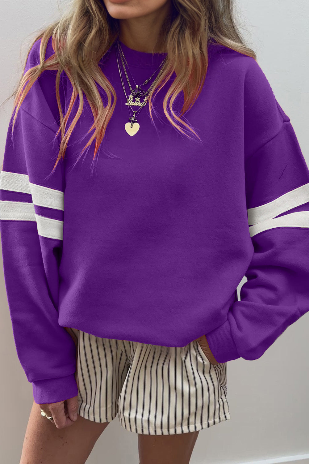 Rose Red Varsity Striped Detail Drop Shoulder Oversized Sweatshirt