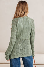 Green Bay Scalloped Edge Eyelet Knit Batwing Sleeve Cardigan