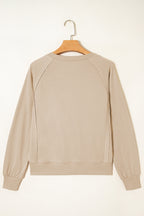 Parchment Raw Edge Exposed Seam Raglan Sleeve Side Slit Sweatshirt