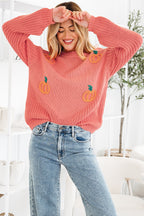 Blossom Pumpkin Embroidered Thanksgiving Holiday Sweater