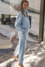 Sky Blue Half Zip up Pullover Active Top and Joggers Set