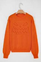 Flamingo Halloween Spooky Face Hollowed Pattern Casual Sweater