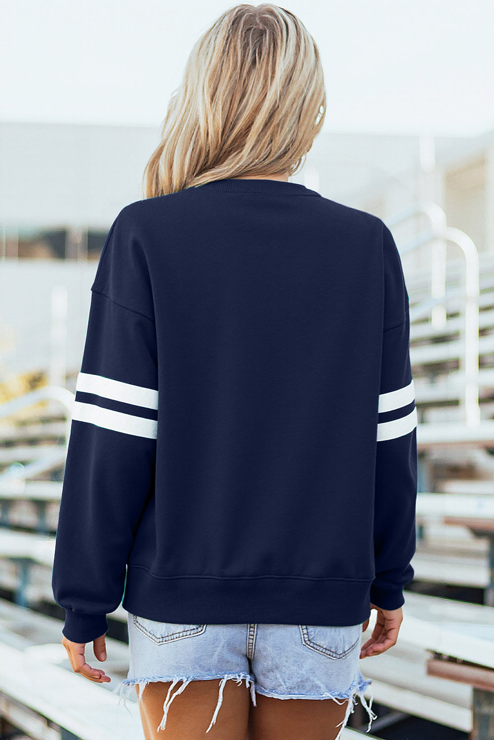 Rose Red Varsity Striped Detail Drop Shoulder Oversized Sweatshirt