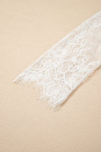 Beige Lace Sleeve Patchwork Faux Two-piece Fuzzy Sweater
