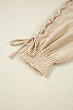 Parchment Cable Knit Braided Tie Sleeve Plus Size Open Cardigan