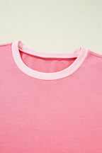 Peach Blossom Two Tones Patchwork Half Sleeve Plus Size T Shirt