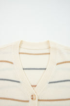 Multicolour Striped Buttoned Front V Neck Drop Shoulder Cardigan Sweater