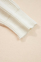 Beige Pumpkin Embroidered Ribbed Thanksgiving Halloween Holiday Sweater