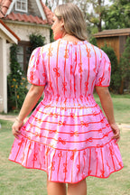 Rose Bow Tastic Clinched Waist Ruffled Plus Size Dress