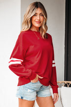 Rose Red Varsity Striped Detail Drop Shoulder Oversized Sweatshirt